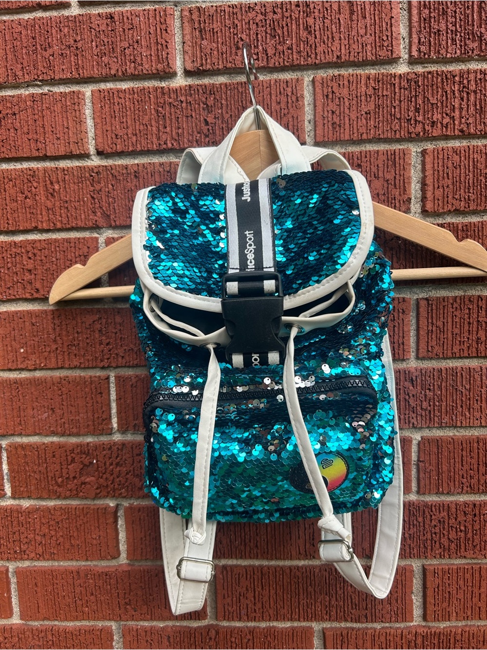 JUSTICE SPORT Blue & Silver Reversible Sequin Mini Backpack Rainbow Yin-Yang